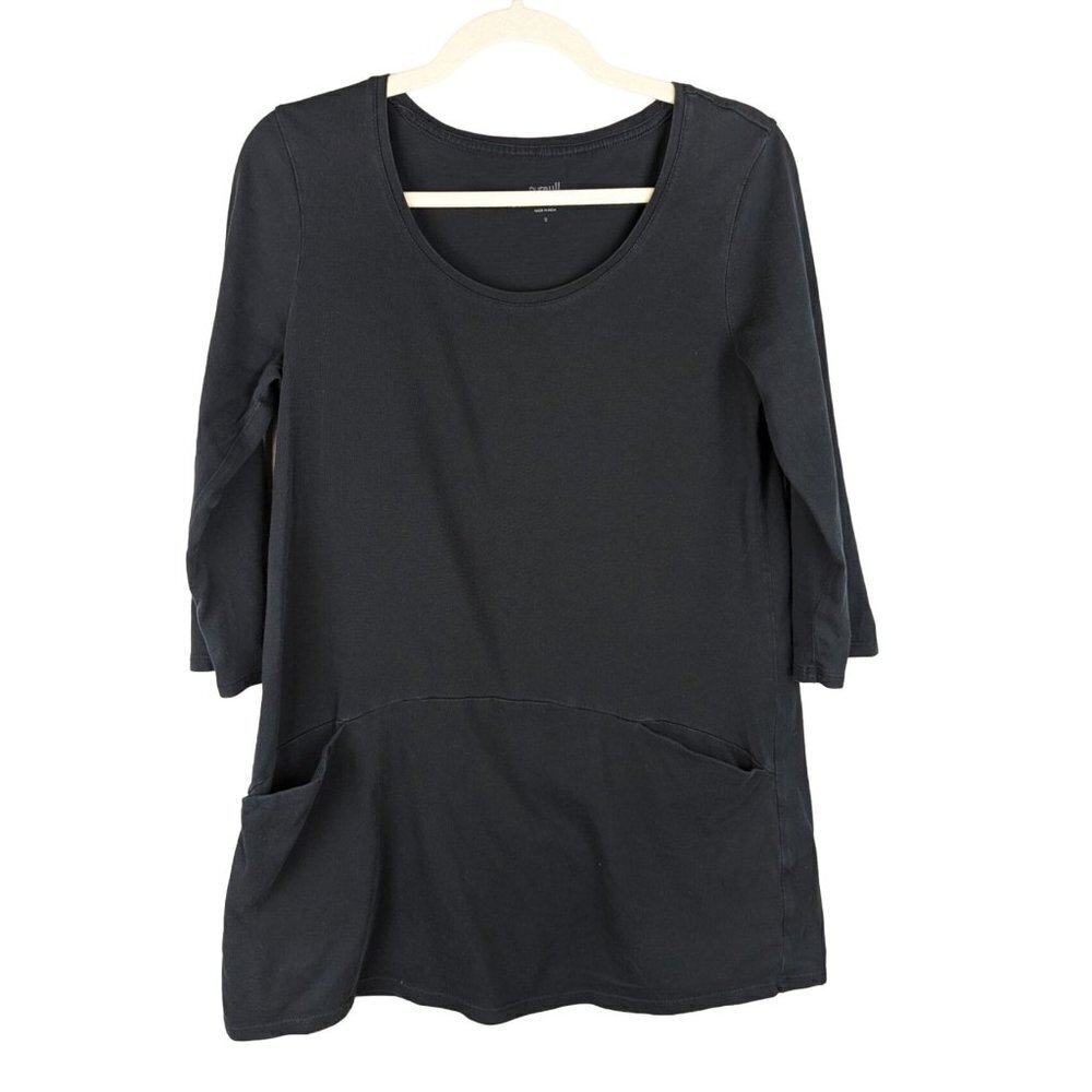 J. Jill Purejill Black Pima Cotton Tunic 3/4 Sleeve Size SMALL